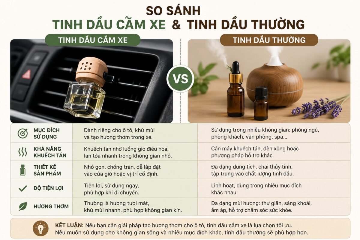 So Sánh Tinh Dầu Cắm Xe Và Tinh Dầu Thường – Nên Chọn Loại Nào?